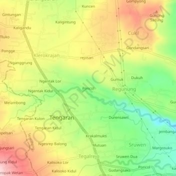 Mapa topográfico Poncol, altitud, relieve