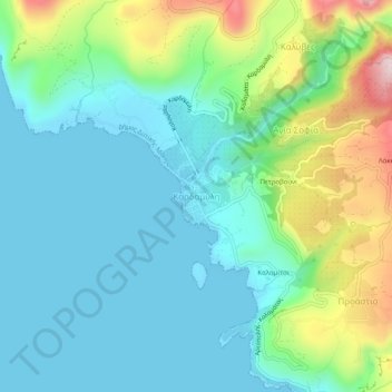 Mapa topográfico Kardamyli, altitud, relieve