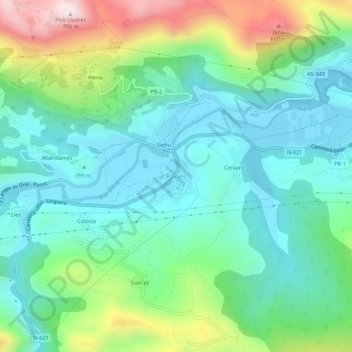 Mapa topográfico Panes, altitud, relieve