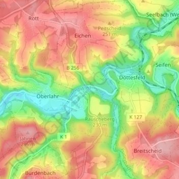 Mapa topográfico Bruchermühle, altitud, relieve