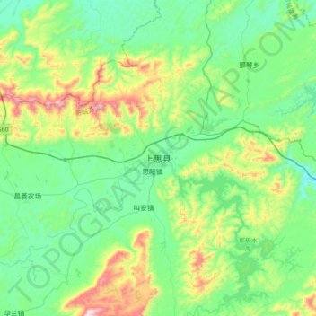 Mapa topográfico Shangsi County, altitud, relieve