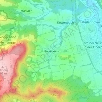 Mapa topográfico Hausheim, altitud, relieve