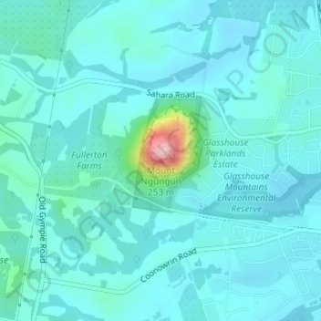 Mapa topográfico Mount Ngungun, altitud, relieve