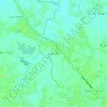Mapa topográfico Gintung, altitud, relieve