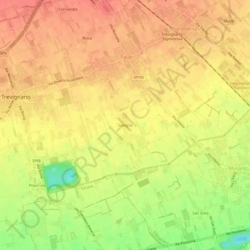 Mapa topográfico Solagna, altitud, relieve