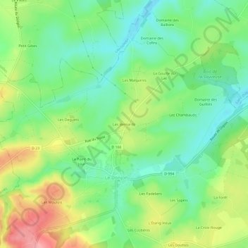 Mapa topográfico Les Bernards, altitud, relieve