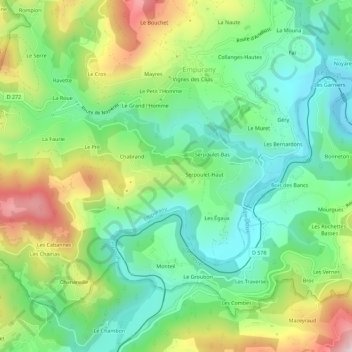 Mapa topográfico Bonnelières, altitud, relieve