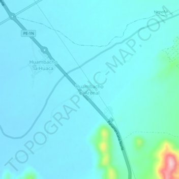 Mapa topográfico Huambacho el Arenal, altitud, relieve