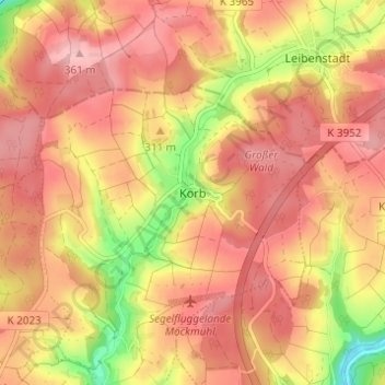 Mapa topográfico Korb, altitud, relieve