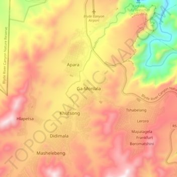 Mapa topográfico Ga-Monlala, altitud, relieve