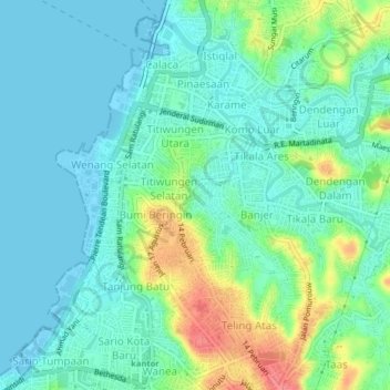 Mapa topográfico Tikala Kumaraka, altitud, relieve