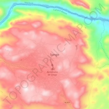 Mapa topográfico Songo, altitud, relieve