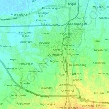 Mapa topográfico Dukuhturi, altitud, relieve