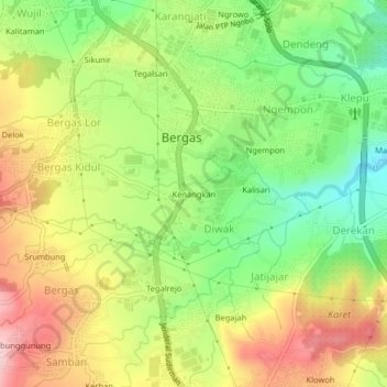 Mapa topográfico Kenangkan, altitud, relieve