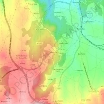 Mapa topográfico A Reguenga, altitud, relieve