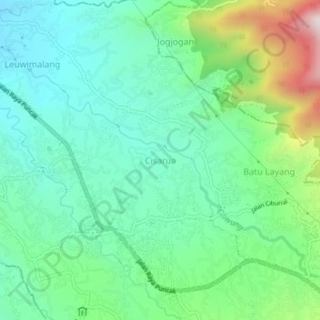 Mapa topográfico Cisarua, altitud, relieve