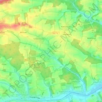 Mapa topográfico Hirschenhausen, altitud, relieve