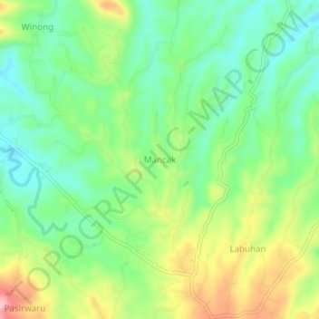Mapa topográfico Mancak, altitud, relieve