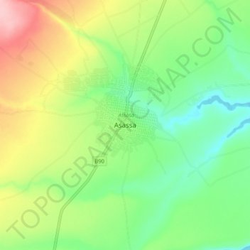 Mapa topográfico Asassa, altitud, relieve