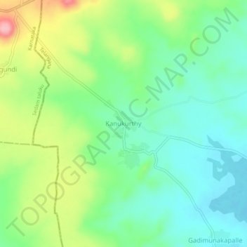 Mapa topográfico Kanukurthy, altitud, relieve
