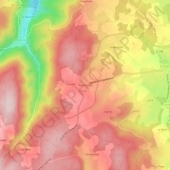 Mapa topográfico Fontannes, altitud, relieve