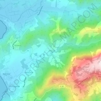 Mapa topográfico Lozzi, altitud, relieve