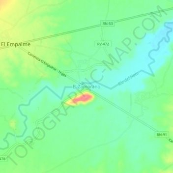 Mapa topográfico El Zamorano, altitud, relieve