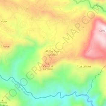 Mapa topográfico Aldea Cerro Grande, altitud, relieve