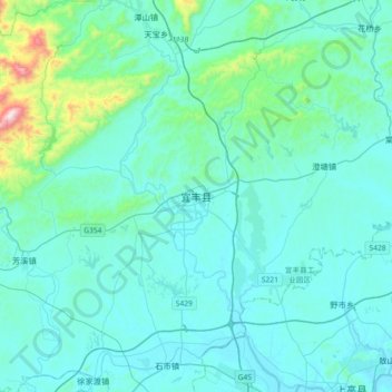 Mapa topográfico 宜丰县, altitud, relieve