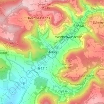 Mapa topográfico Stübig, altitud, relieve