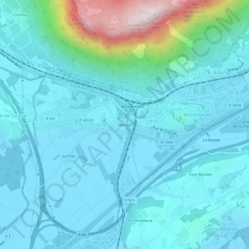 Mapa topográfico Morétel, altitud, relieve