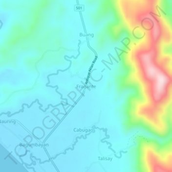 Mapa topográfico Fragante, altitud, relieve
