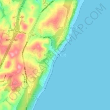 Mapa topográfico Umdloti / eMdloti, altitud, relieve