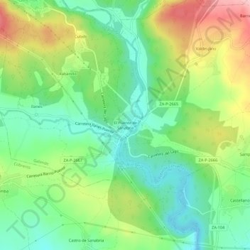 Mapa topográfico El Puente de Sanabria, altitud, relieve