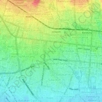 Mapa topográfico Jamika, altitud, relieve