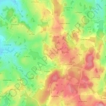 Mapa topográfico Arfeuille, altitud, relieve