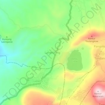 Mapa topográfico Lahendong, altitud, relieve