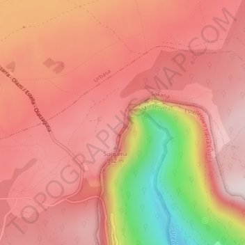 Mapa topográfico Ubaba balkoia, altitud, relieve