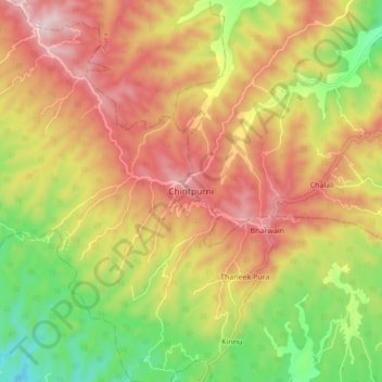 Mapa topográfico Chintpurni, altitud, relieve