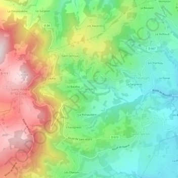 Mapa topográfico Le Glas, altitud, relieve