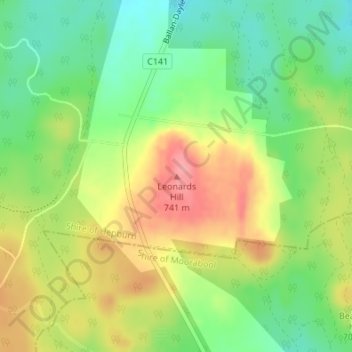 Mapa topográfico Leonards Hill, altitud, relieve