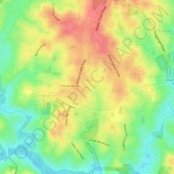 Mapa topográfico Pinehurst, altitud, relieve