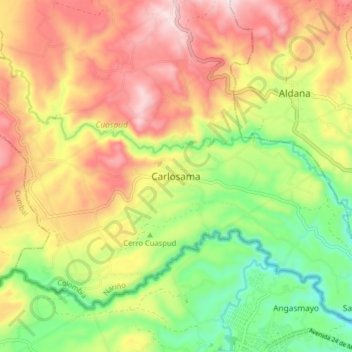 Mapa topográfico Carlosama, altitud, relieve