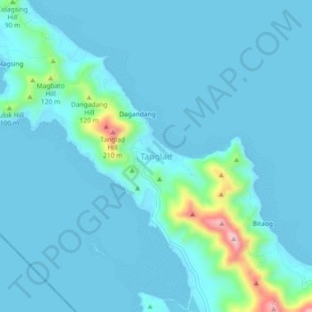 Mapa topográfico Tanglad, altitud, relieve