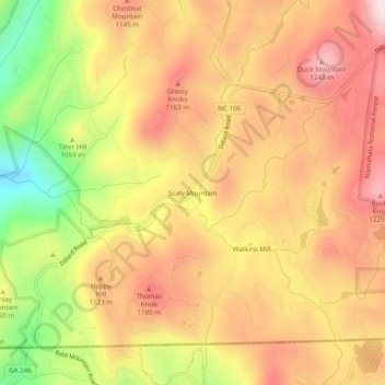 Mapa topográfico Scaly Mountain, altitud, relieve