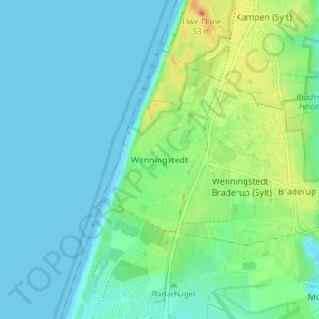 Mapa topográfico Wenningstedt, altitud, relieve
