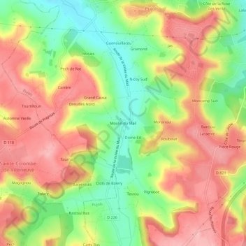 Mapa topográfico Moulin du Mail, altitud, relieve