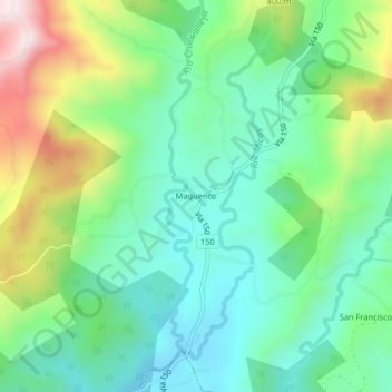 Mapa topográfico Maquenco, altitud, relieve