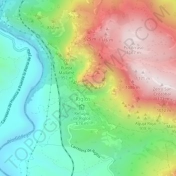 Mapa topográfico El Cuchillo, altitud, relieve