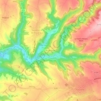 Mapa topográfico Prade-Haute, altitud, relieve